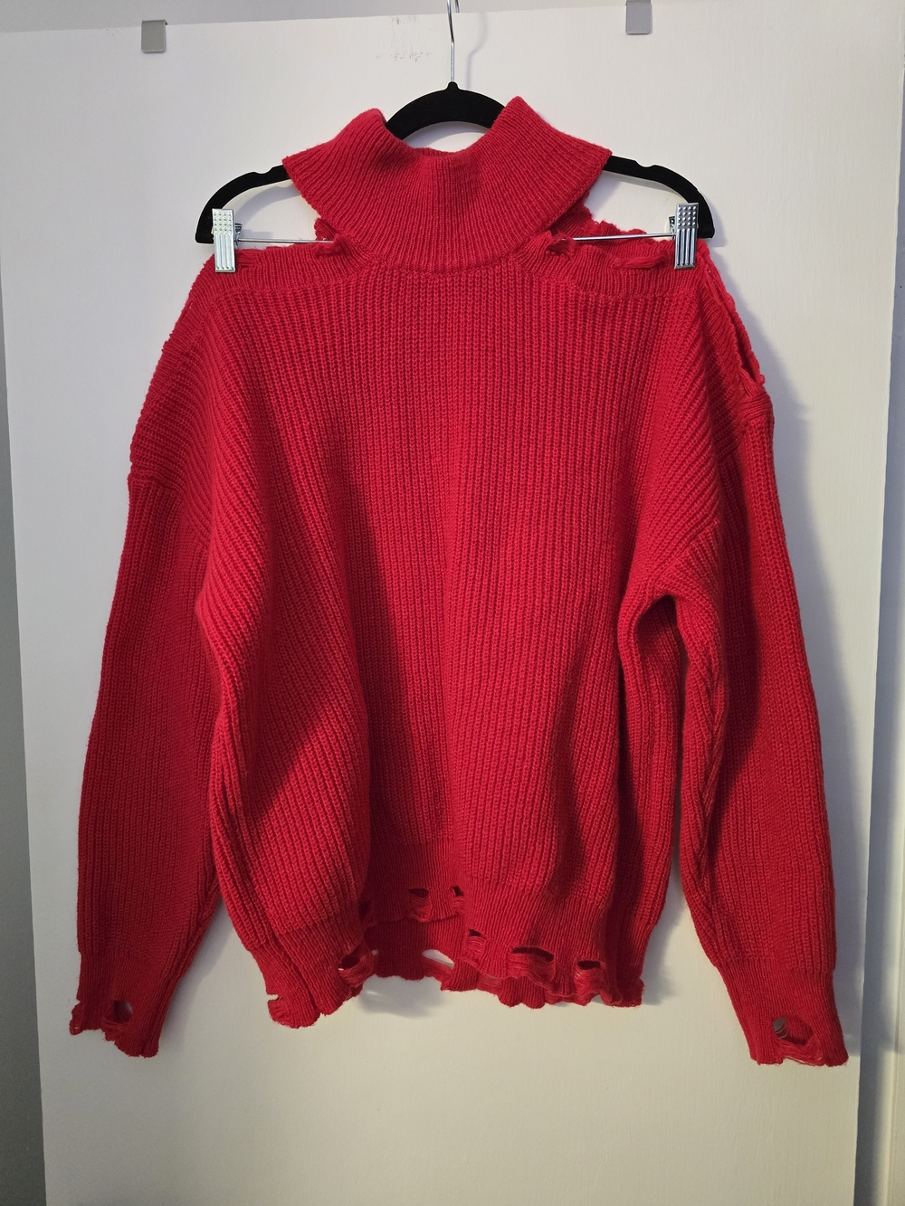 SHEIN Red Distressed Turtleneck Sweater